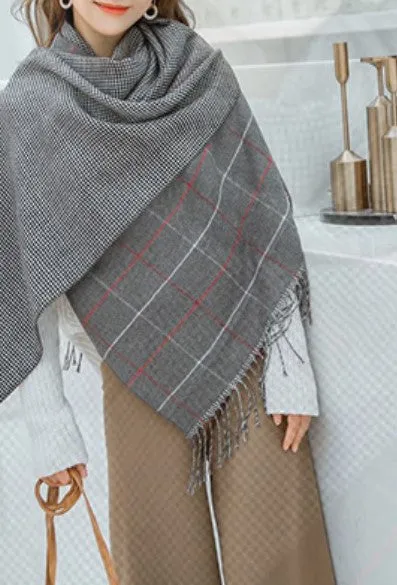 Country Plaid  Reversible Wrap, Grey