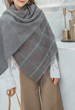Country Plaid  Reversible Wrap, Grey