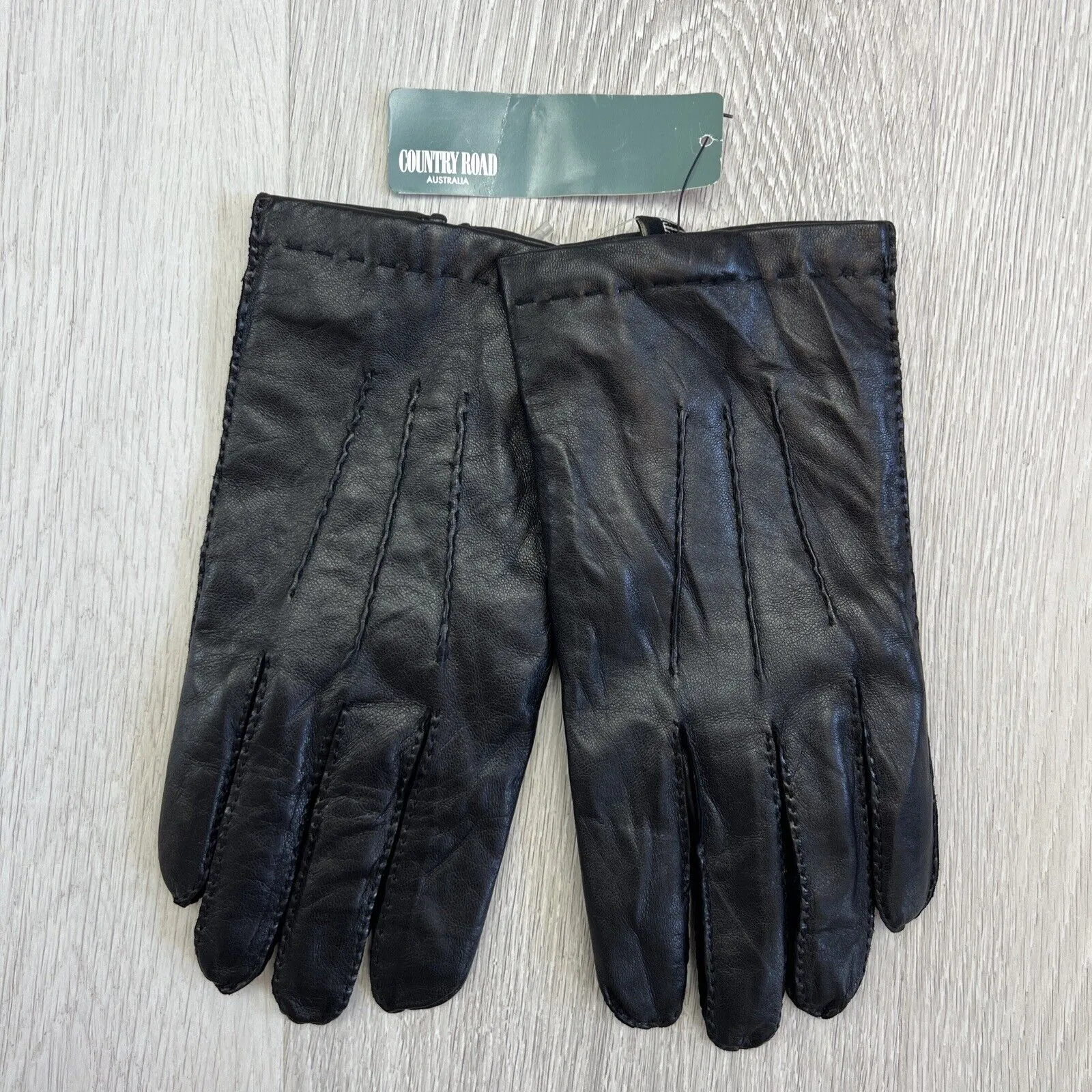Country Road New Vintage Mens Black Leather & Cashmere Gloves Size XL (New)