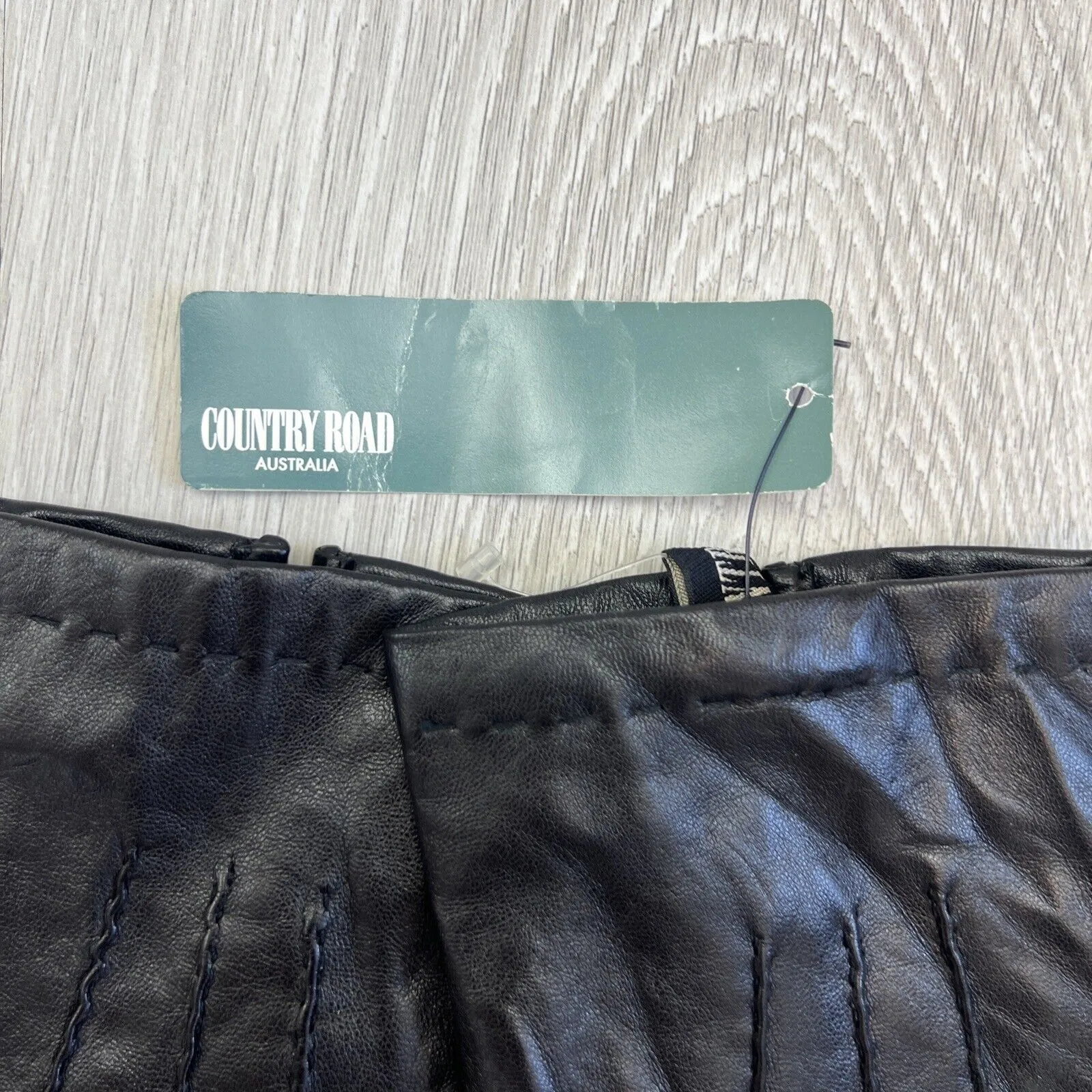 Country Road New Vintage Mens Black Leather & Cashmere Gloves Size XL (New)