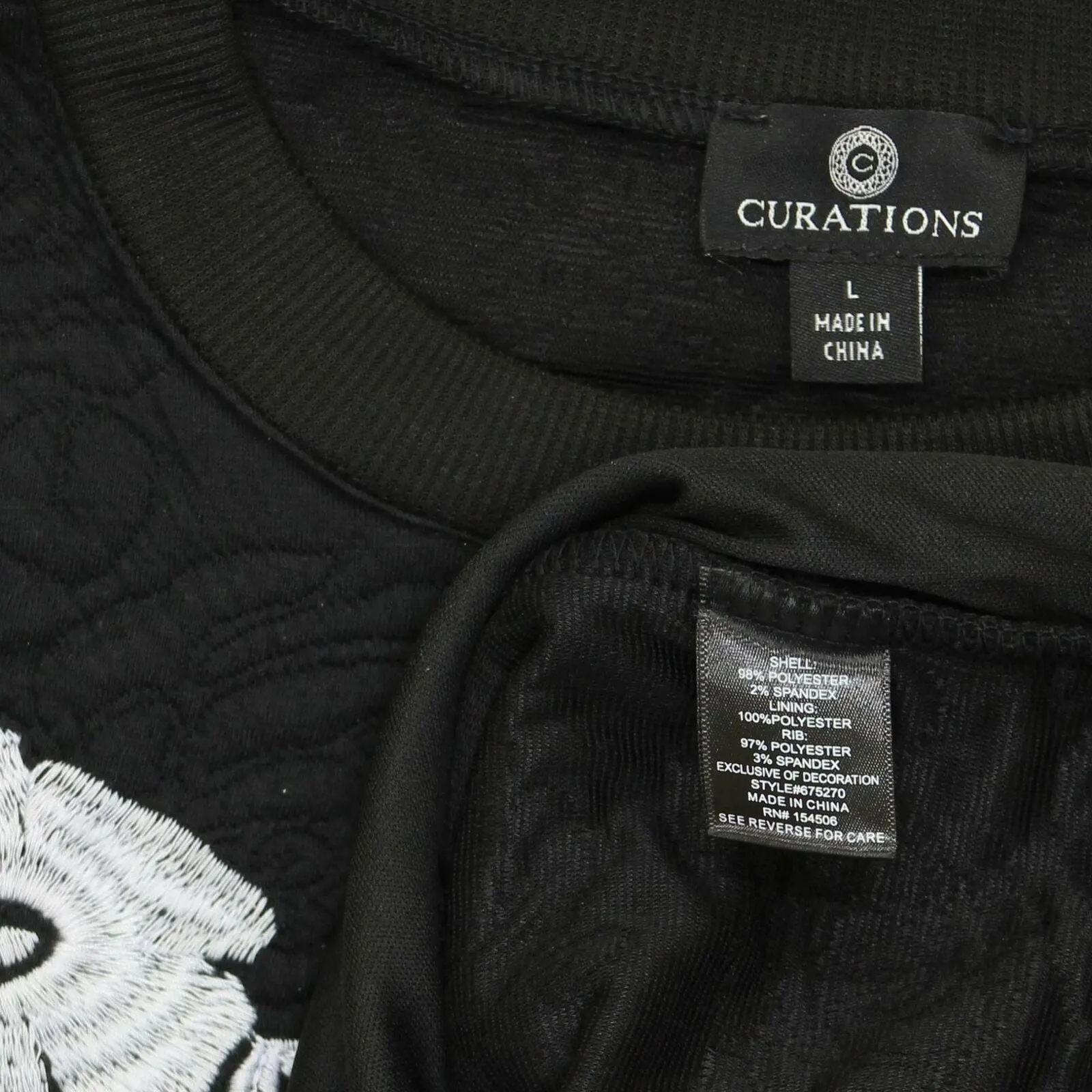 Curations Women's Quilted Sweatshirt With Floral Applique Black Large