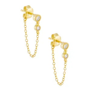 Double Bezel Chain Drop Stud Earring