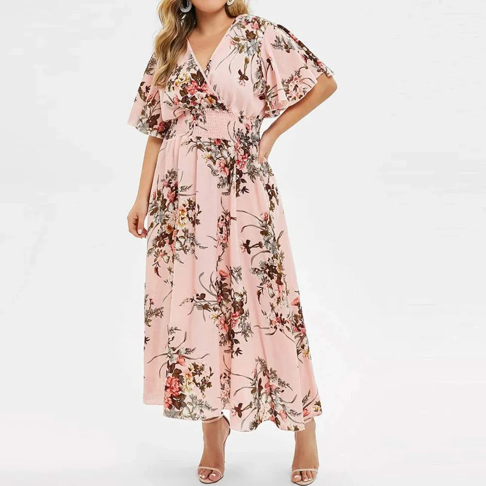 Dress Plus Size Elegant Butterfly Sleeve Floral Print
