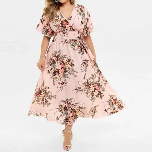 Dress Plus Size Elegant Butterfly Sleeve Floral Print