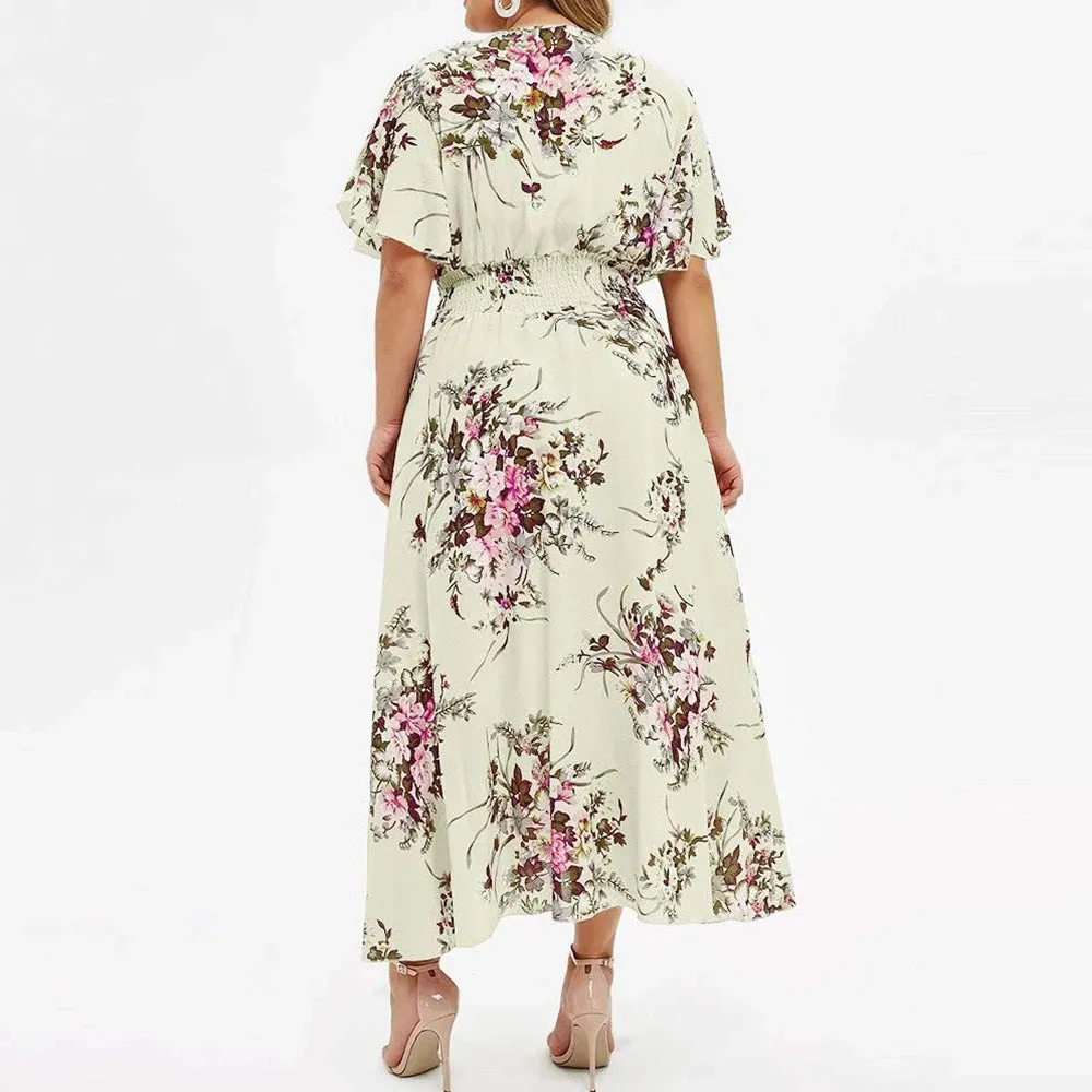 Dress Plus Size Elegant Butterfly Sleeve Floral Print