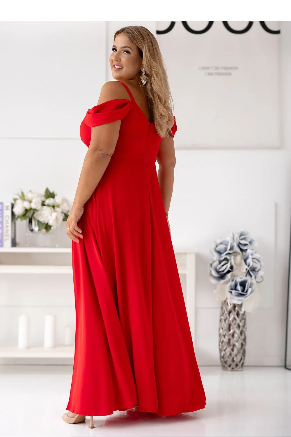 Elegant long formal dress with a wrap neck