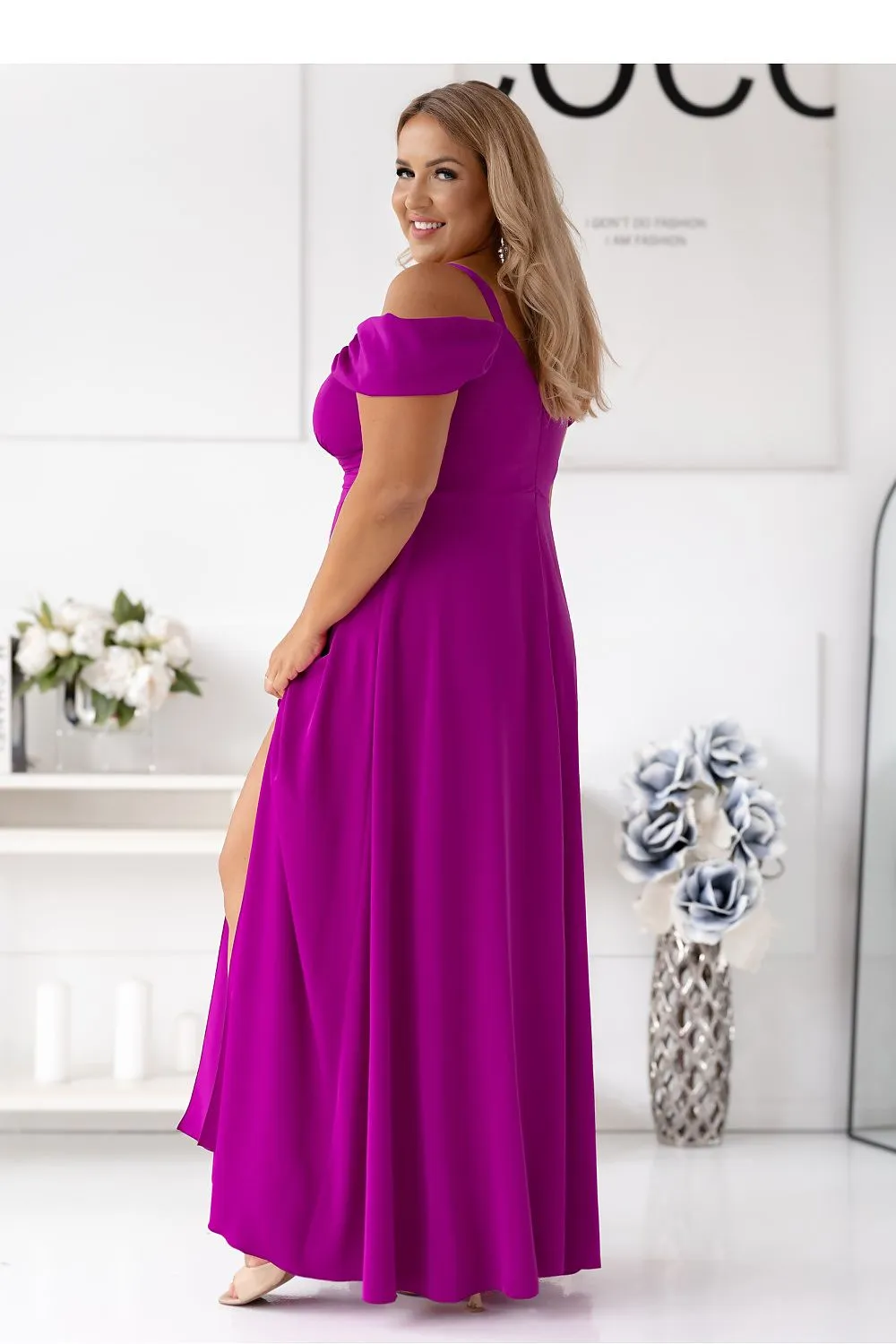 Elegant long formal dress with a wrap neck