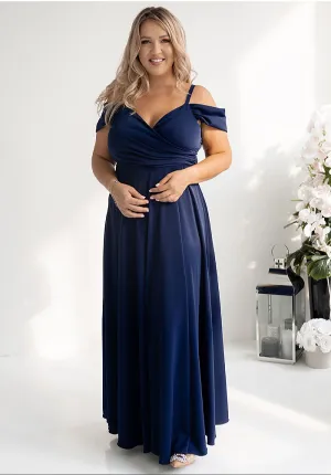 Elegant long formal dress with a wrap neck