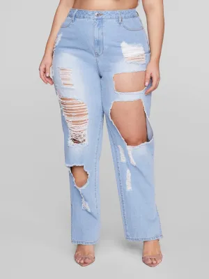 Fashion To Figure - Destructed Light Wash Straight Leg Jeans