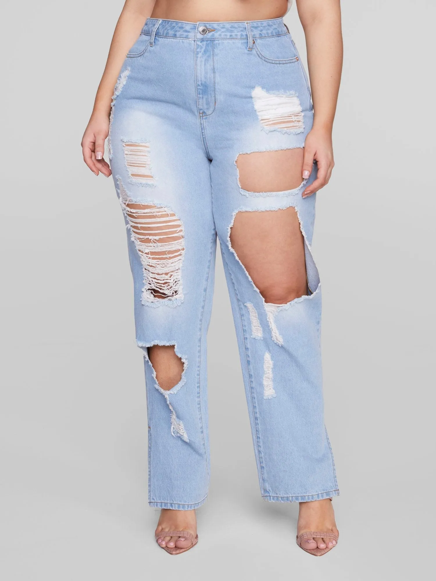 Fashion To Figure - Destructed Light Wash Straight Leg Jeans