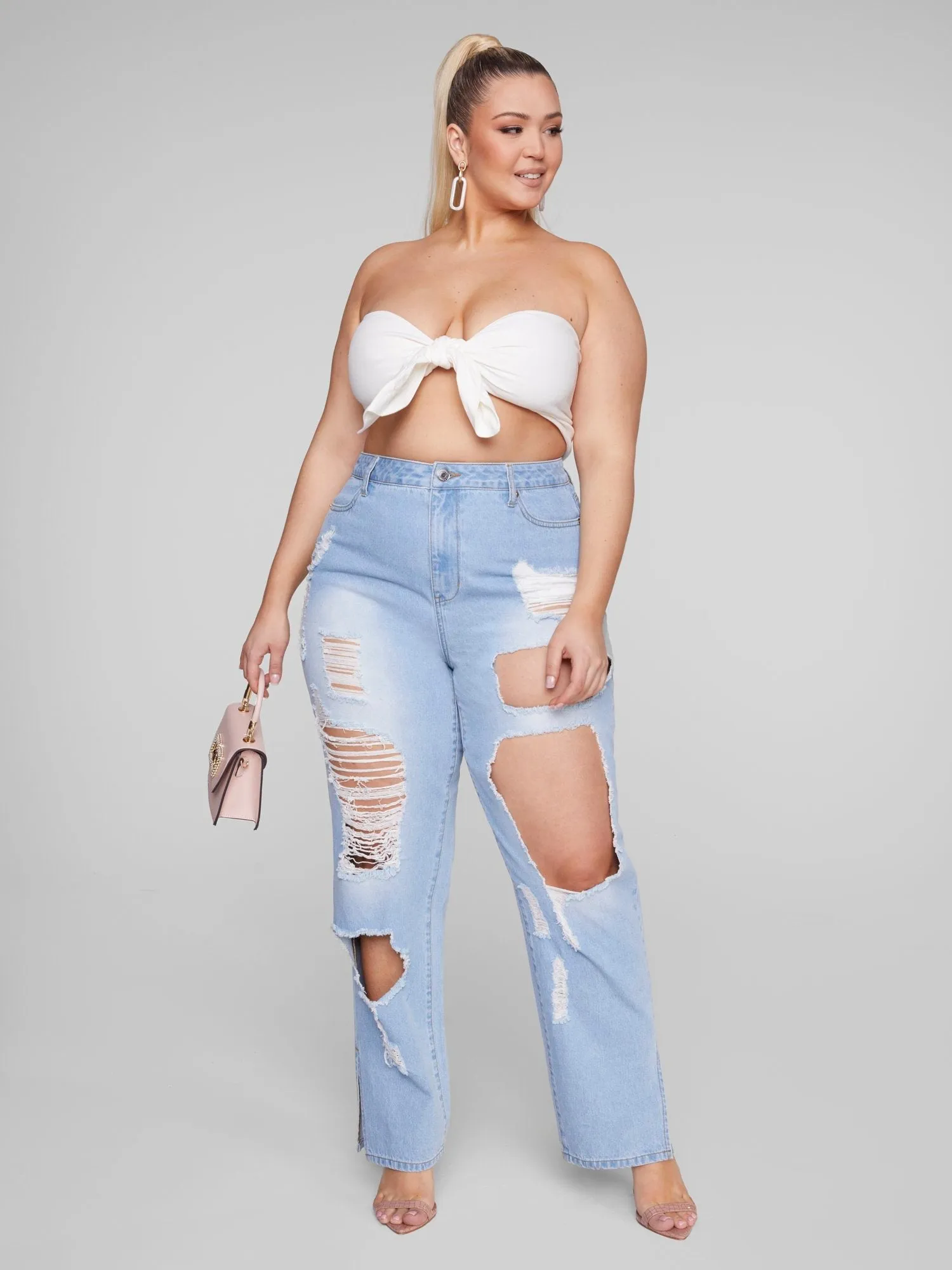 Fashion To Figure - Destructed Light Wash Straight Leg Jeans