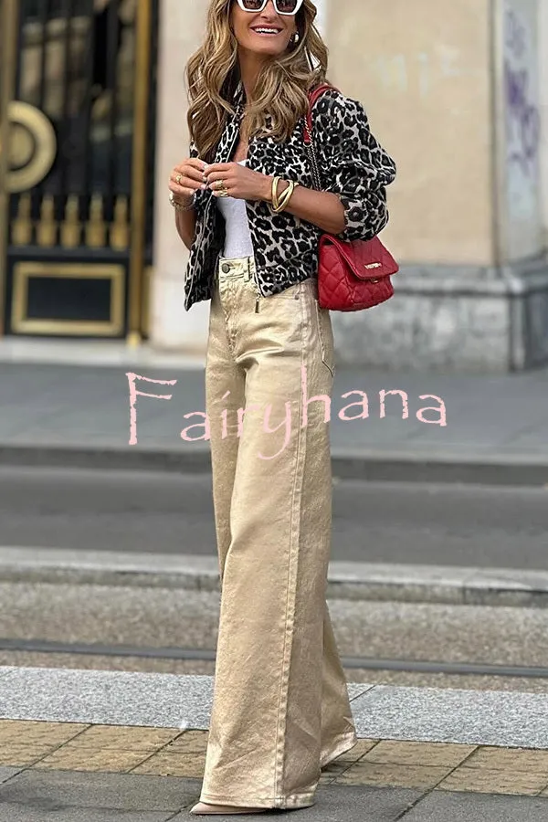 Fashionable Lifestyle Leopard Print Long Sleeve Pocket Bomber Jacket