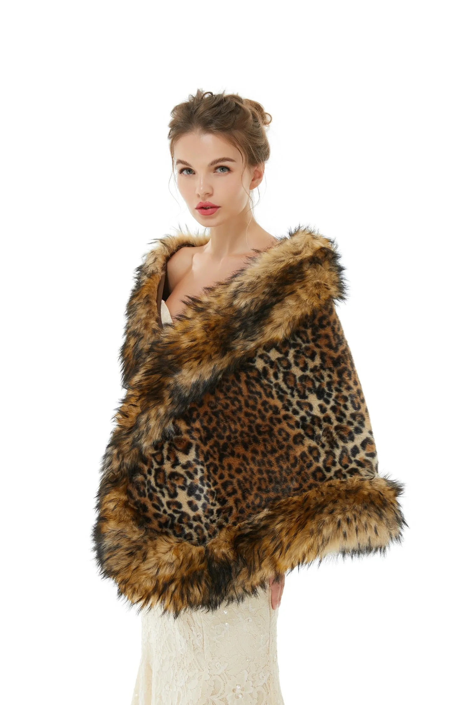 Faux Fur Stole Wedding Angora Bridal Leopard Winter Wrap