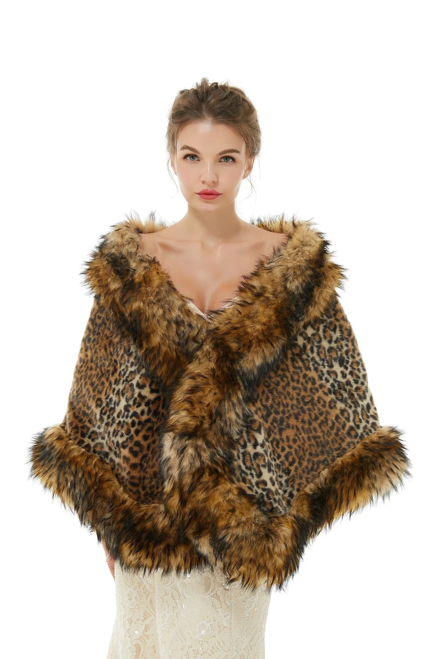 Faux Fur Stole Wedding Angora Bridal Leopard Winter Wrap