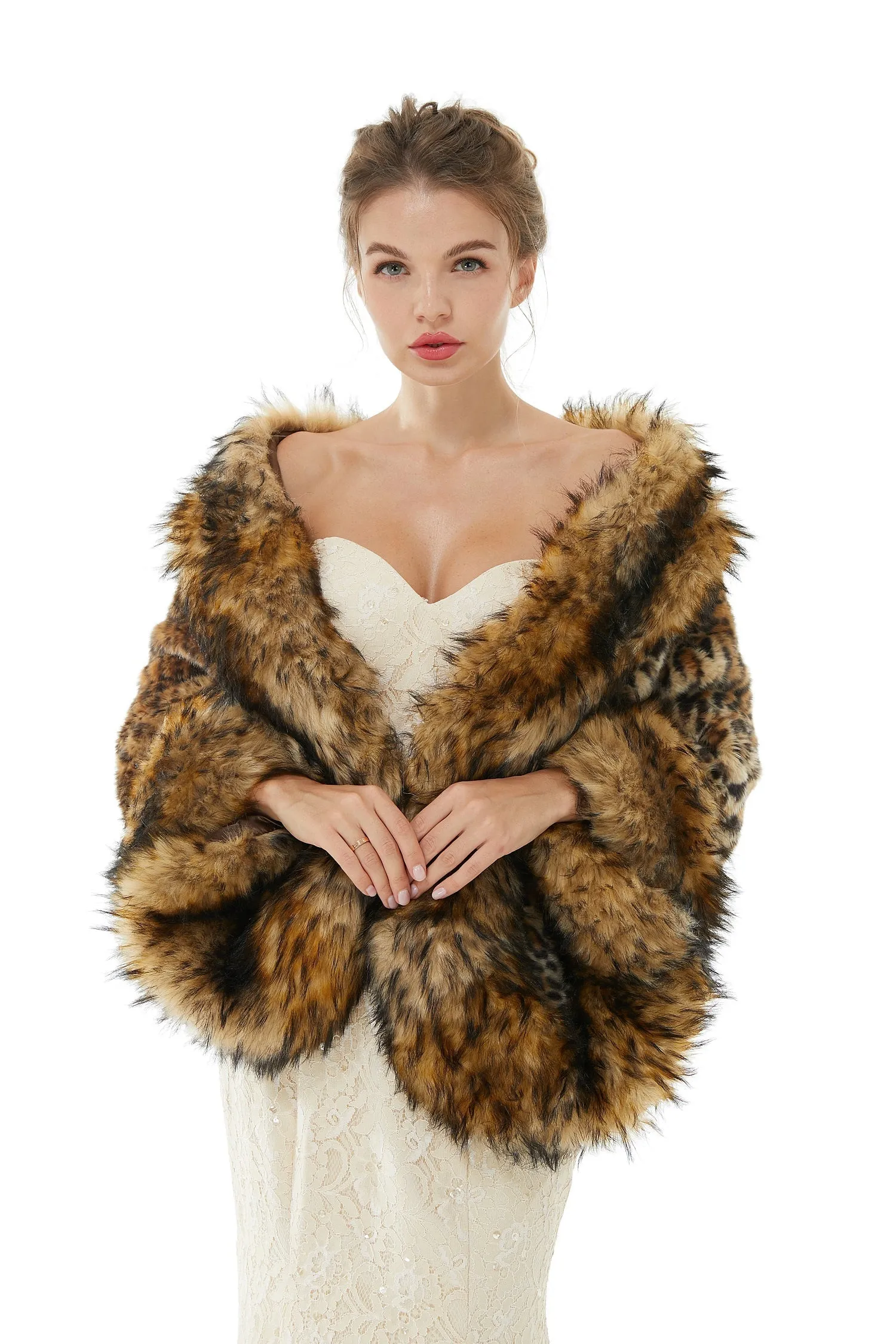 Faux Fur Stole Wedding Angora Bridal Leopard Winter Wrap