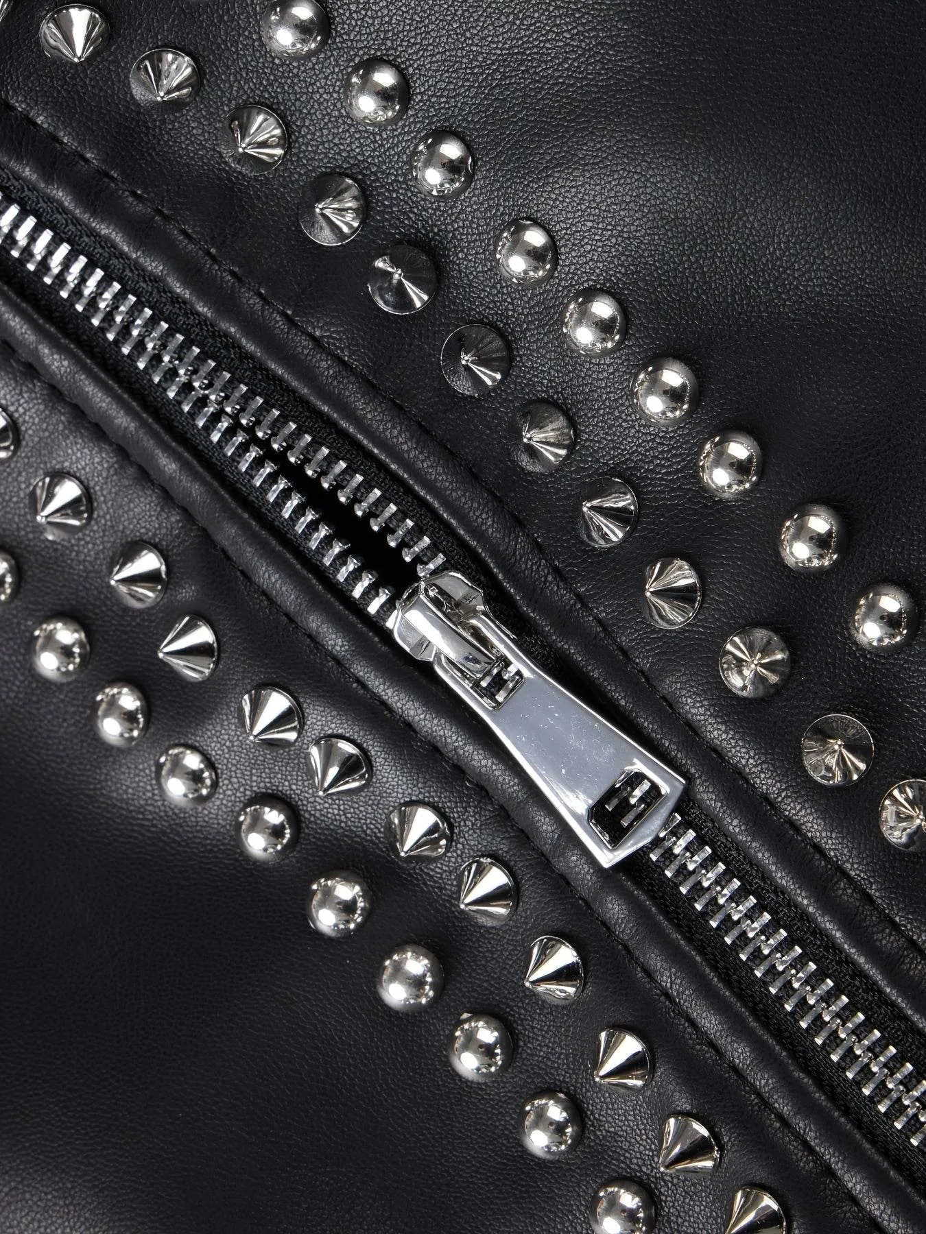 Faux Leather Rivet Decor Zipper Jacket