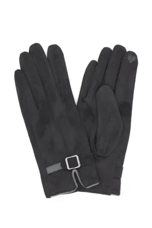 Faux Suede Band Smart Touch Gloves Black - Pack of 6
