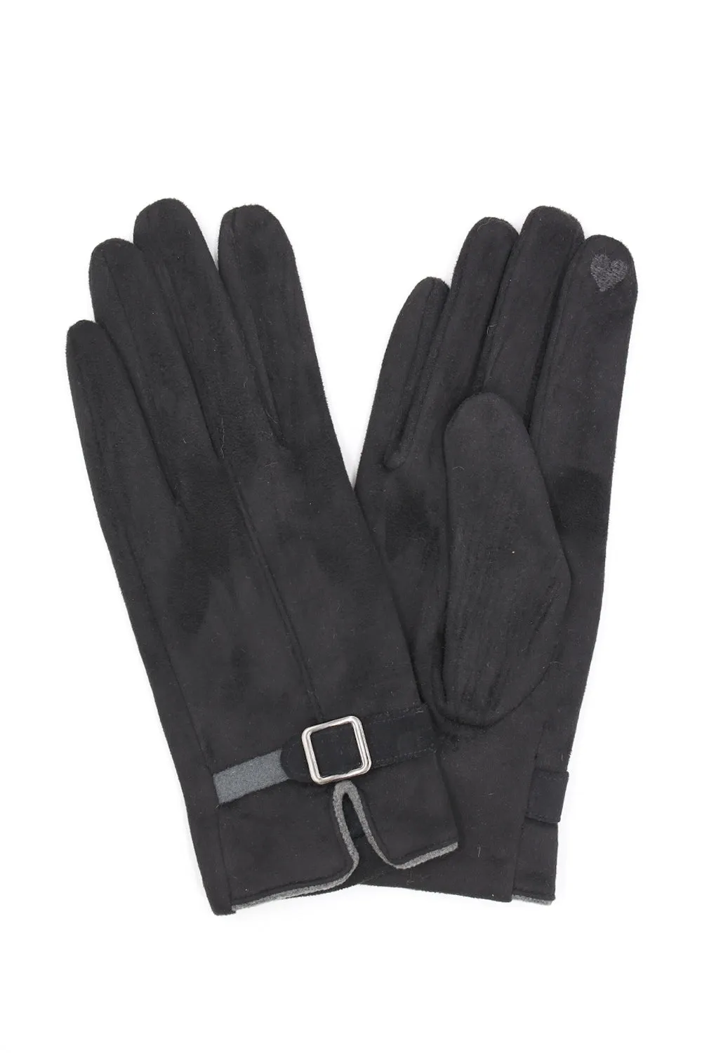Faux Suede Band Smart Touch Gloves Black - Pack of 6