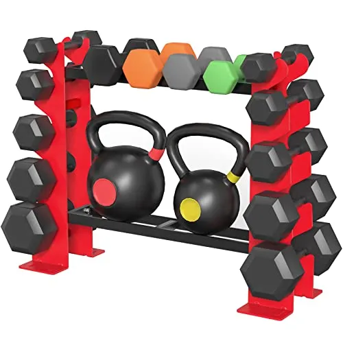 FISUP Weight Rack for Dumbbells, Dumbbell Rack Stand Only 450LBS Capacity Weight Rack for Home Gym Strength Training Dumbbell Racks Red and Black 5 Tier