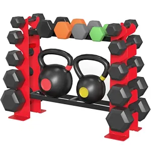 FISUP Weight Rack for Dumbbells, Dumbbell Rack Stand Only 450LBS Capacity Weight Rack for Home Gym Strength Training Dumbbell Racks Red and Black 5 Tier