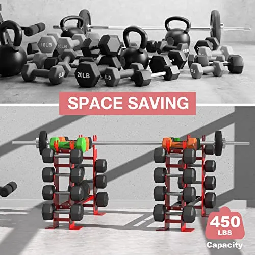 FISUP Weight Rack for Dumbbells, Dumbbell Rack Stand Only 450LBS Capacity Weight Rack for Home Gym Strength Training Dumbbell Racks Red and Black 5 Tier