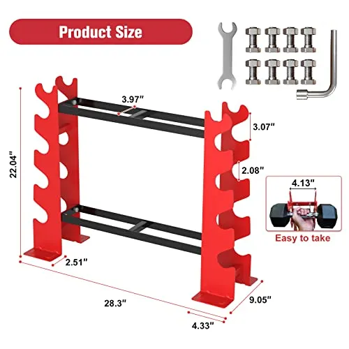 FISUP Weight Rack for Dumbbells, Dumbbell Rack Stand Only 450LBS Capacity Weight Rack for Home Gym Strength Training Dumbbell Racks Red and Black 5 Tier
