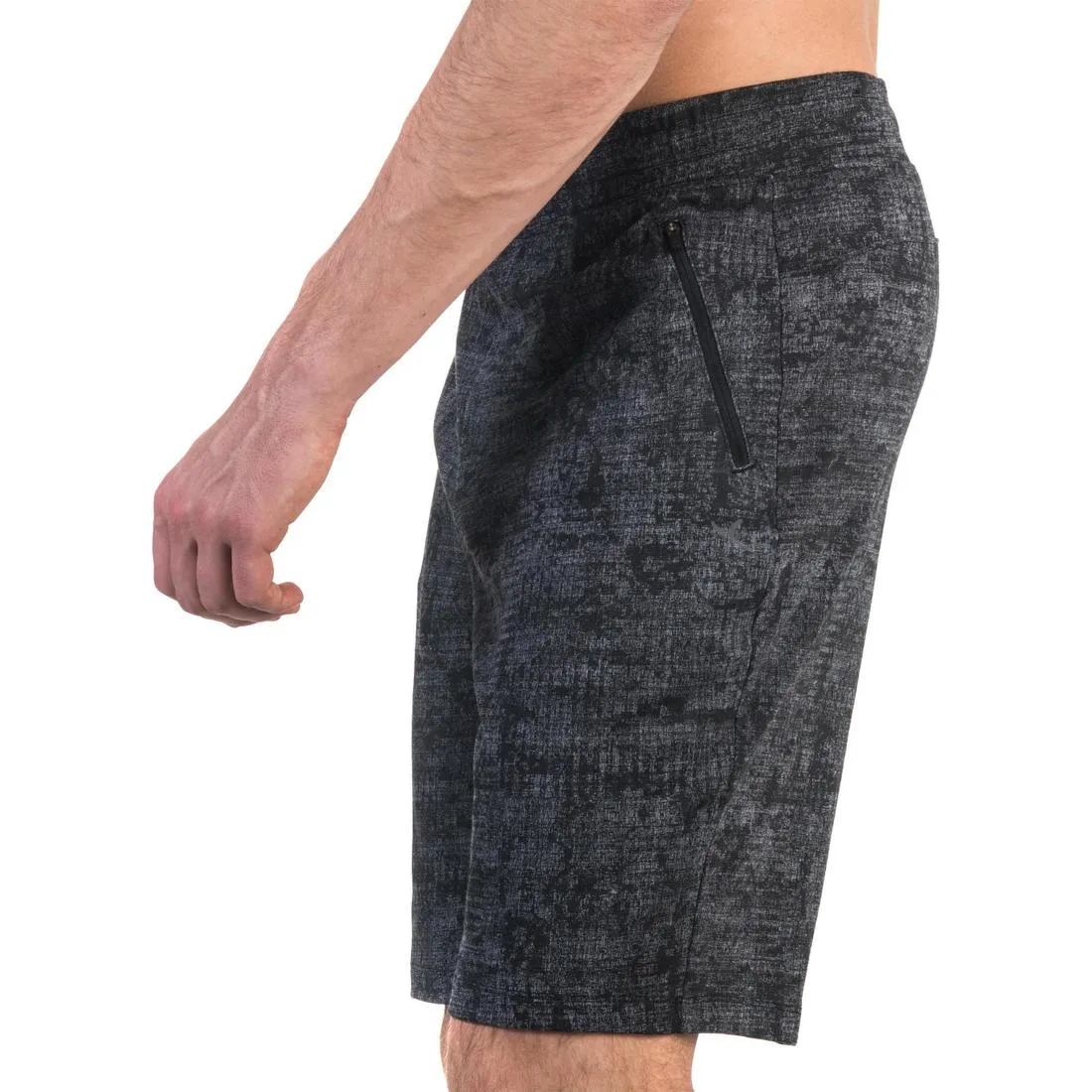 Fitness Long Slim-Fit Stretch Cotton Shorts with Zip Pockets