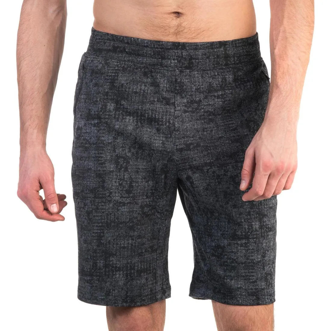 Fitness Long Slim-Fit Stretch Cotton Shorts with Zip Pockets