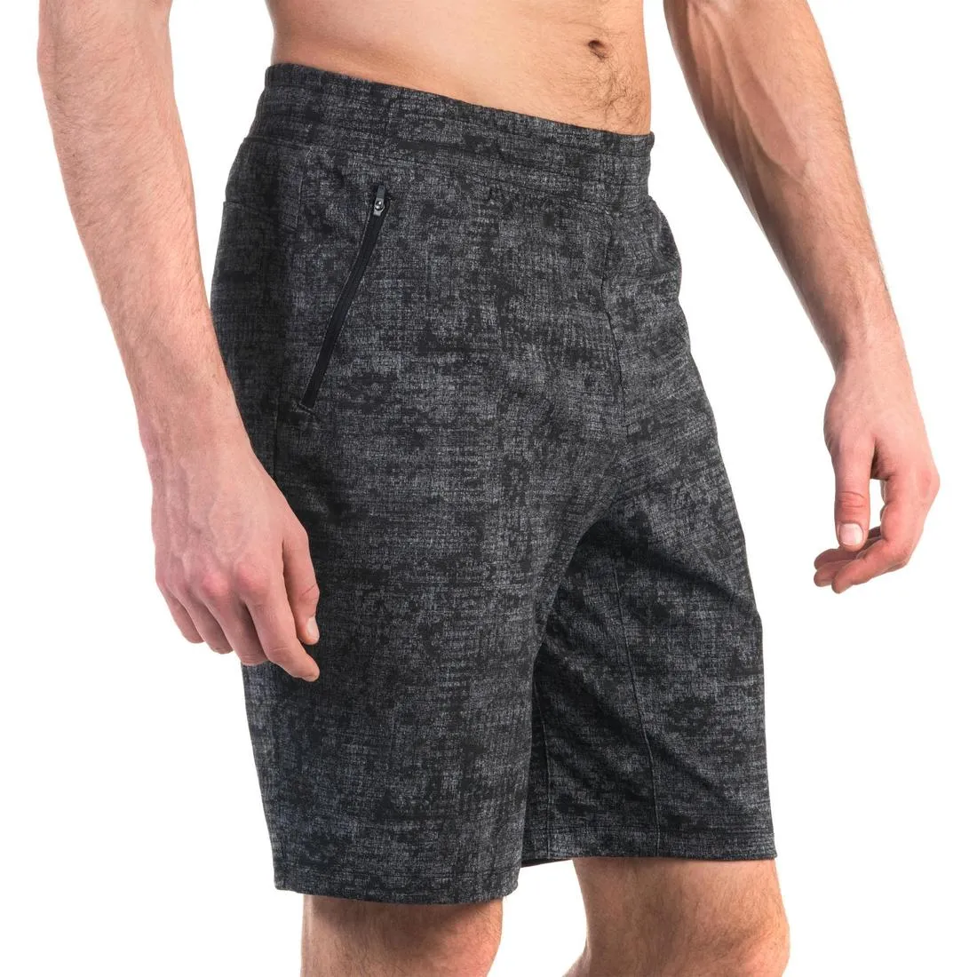 Fitness Long Slim-Fit Stretch Cotton Shorts with Zip Pockets