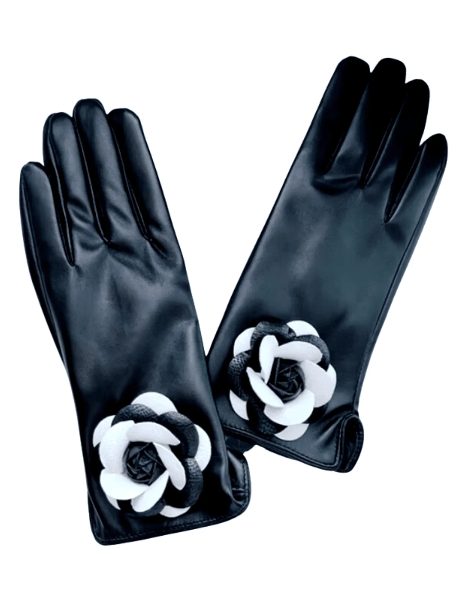 Fleur de Camélia Leather Faux Fur Lined Glove