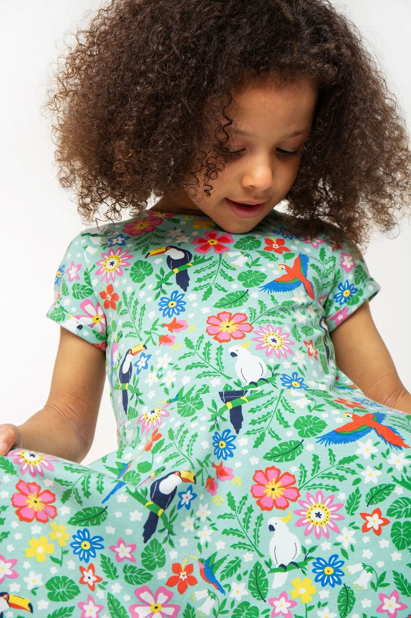Frugi Spring Skater Dress Mm2ch Tropical Birds