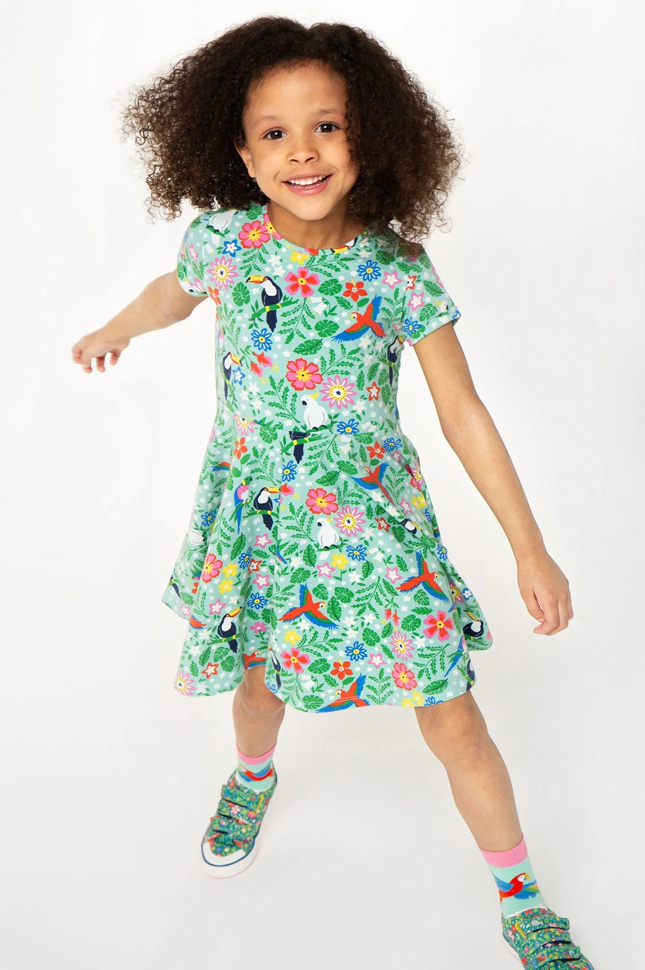 Frugi Spring Skater Dress Mm2ch Tropical Birds