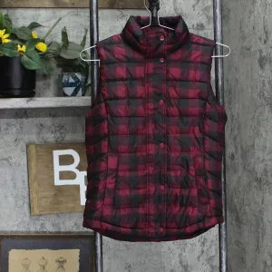 Gap Womens Lumberjack Zip Snap Front Quilted Vest Red / Black Plaid XS