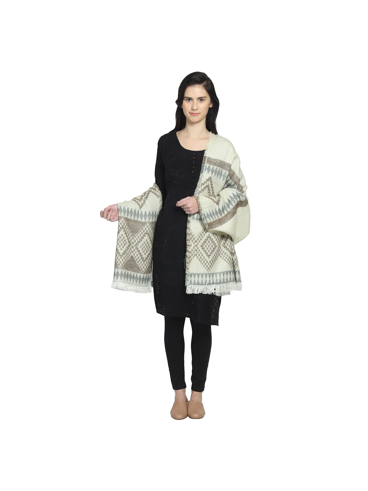 Geometric & Striped Wool Shawl