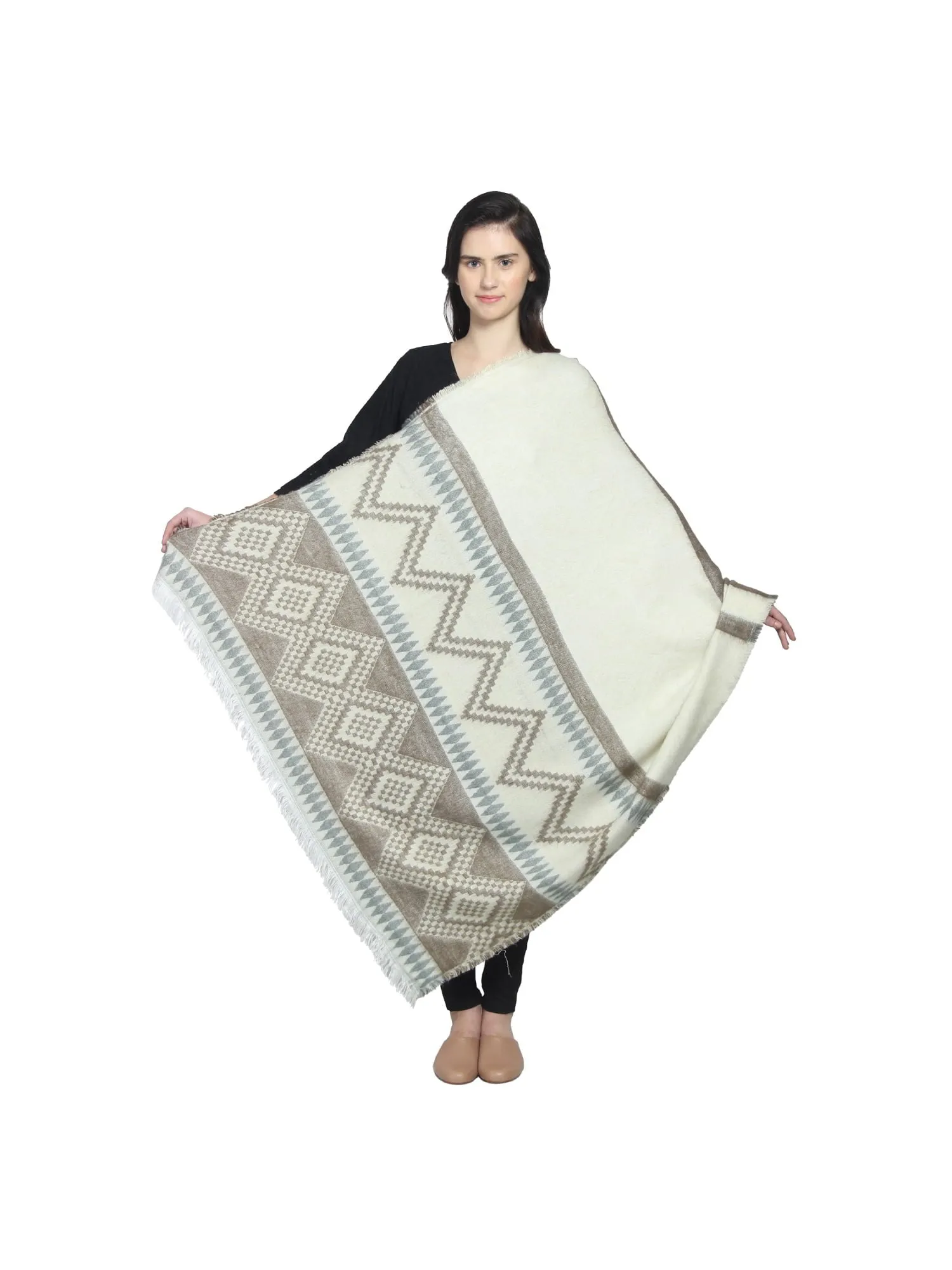 Geometric & Striped Wool Shawl