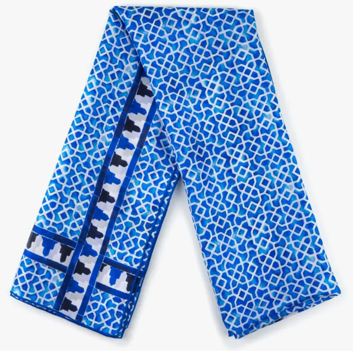 Geometric Print - Blue & White Silk Scarf