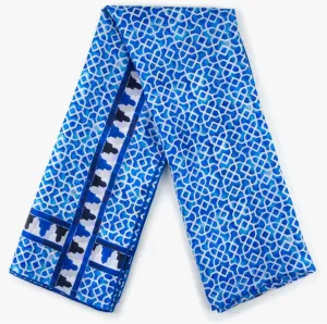 Geometric Print - Blue & White Silk Scarf