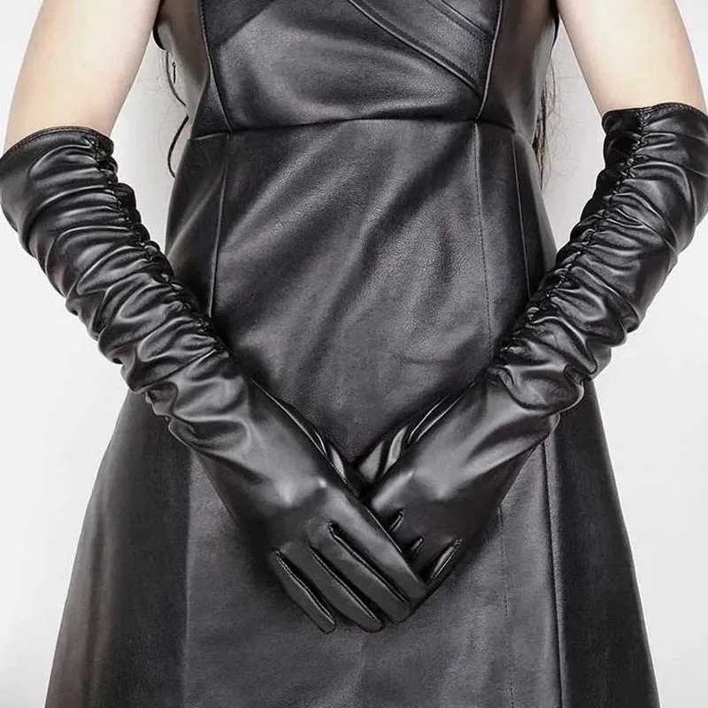 Glossy Faux Leather Long Gloves – Bold & Elegant Statement