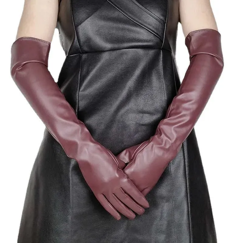 Glossy Faux Leather Long Gloves – Bold & Elegant Statement