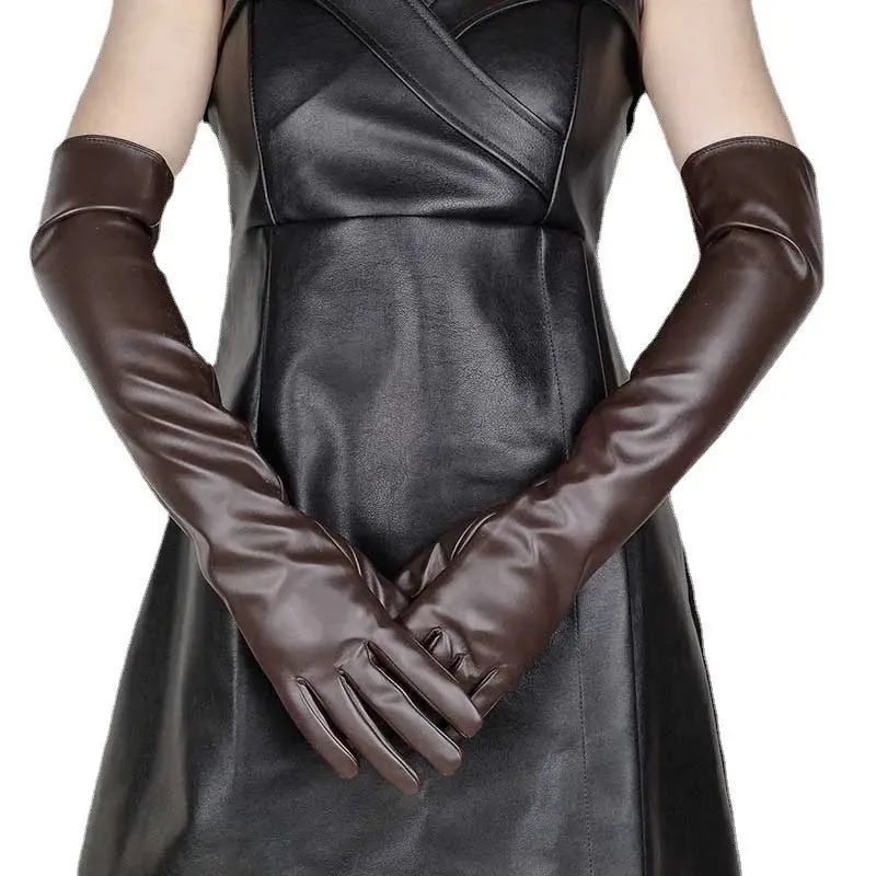 Glossy Faux Leather Long Gloves – Bold & Elegant Statement