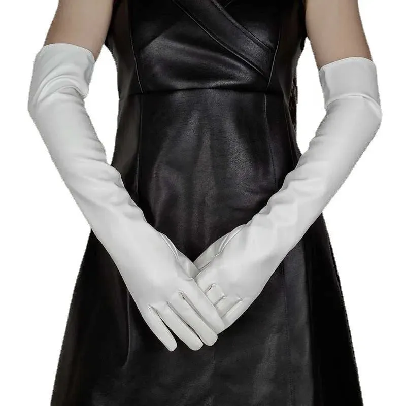Glossy Faux Leather Long Gloves – Bold & Elegant Statement