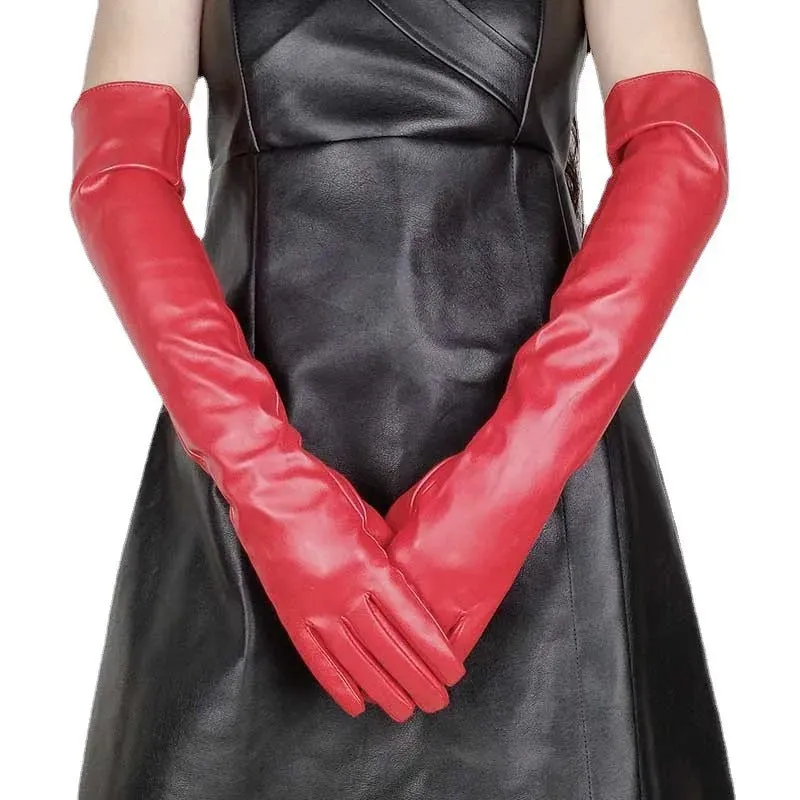 Glossy Faux Leather Long Gloves – Bold & Elegant Statement
