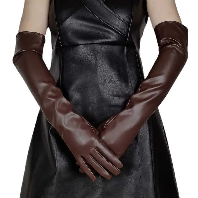 Glossy Faux Leather Long Gloves – Bold & Elegant Statement