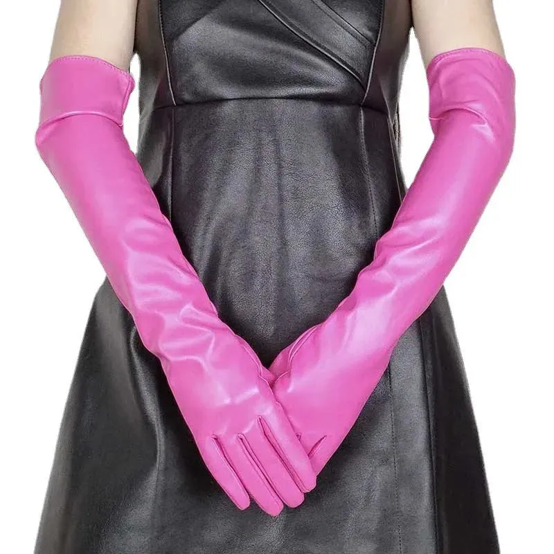 Glossy Faux Leather Long Gloves – Bold & Elegant Statement