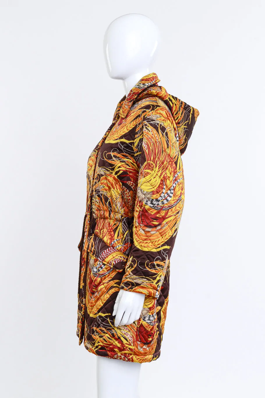 Golden Pheasant Feather Quilted Parka Coat