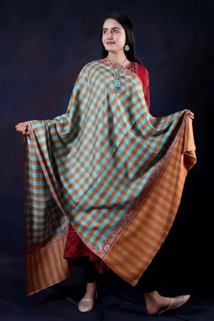 Green Check Base  Sozni Embroidered Handwooven Pashmina shawl