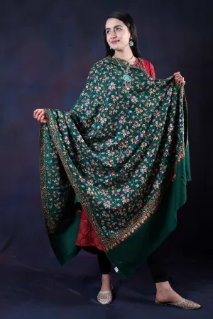 Green Sozni Embroidered Handwoven Jamawar Pashmina Shawl