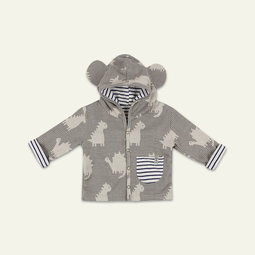 Grey Dinosaur And Stripe Print Jacket
