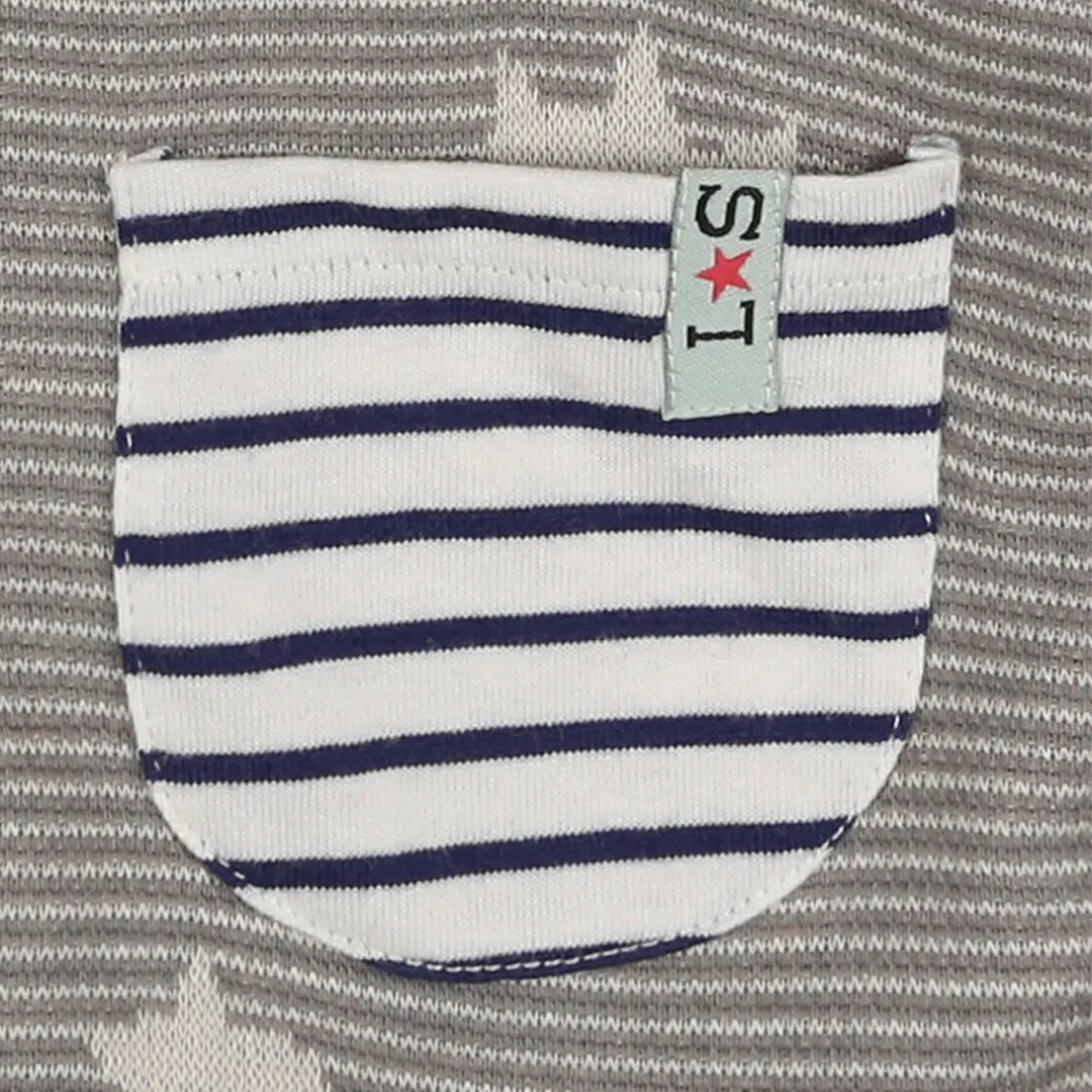 Grey Dinosaur And Stripe Print Jacket