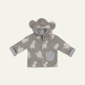 Grey Dinosaur And Stripe Print Jacket